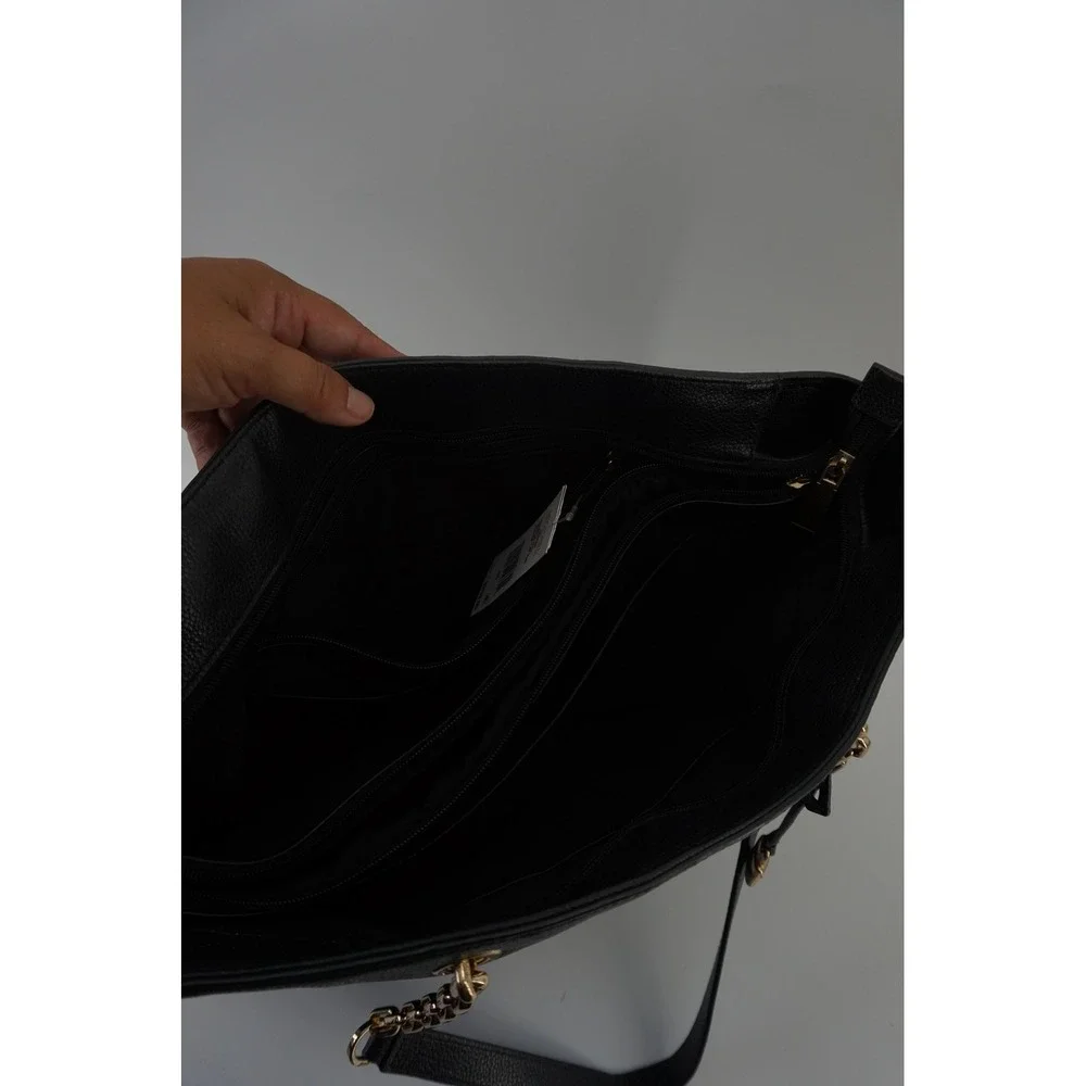Michael Kors Tote Bag Pebbled Leather Gold Chain Old Money Padlock Black Large